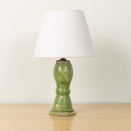 19th C. Spanish Terracotta Green Glaze Lamp