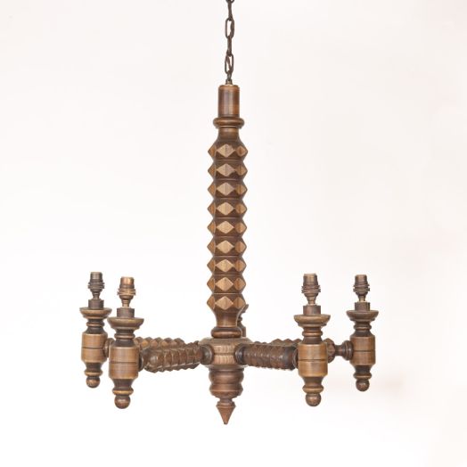 1940s Carved Wood Chandelier by Charles Dudouyt - ON HOLD
