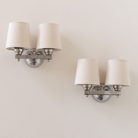Pair of French Art Deco Chrome Sconces