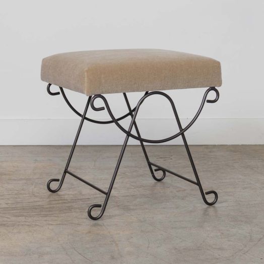 Panoplie Iron Loop Stool, Brown Mohair