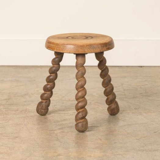 Short French Wood Tripod Stool
