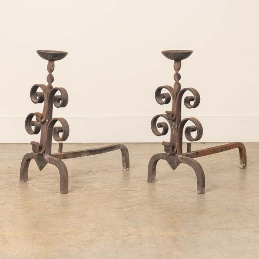 Pair of French Scroll Andirons