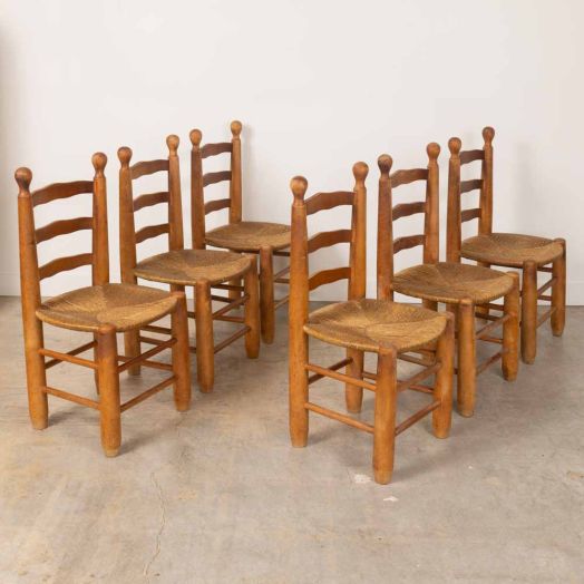 French Wood and Woven Chairs by Charles Dudouyt, Set of 6
