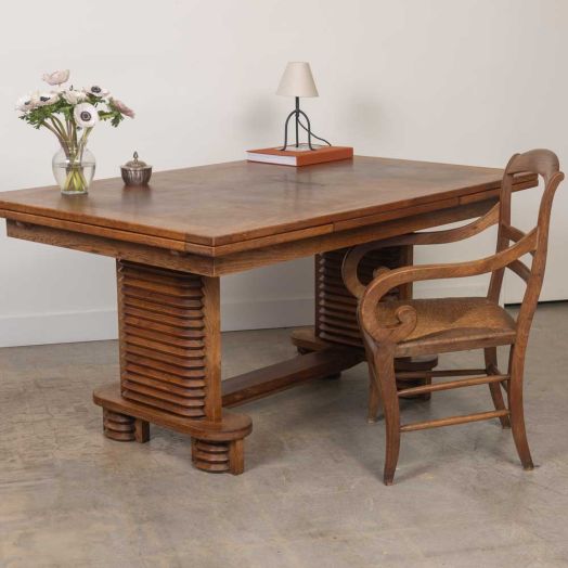 French Carved Wood Brutalist Table by Charles Dudouyt