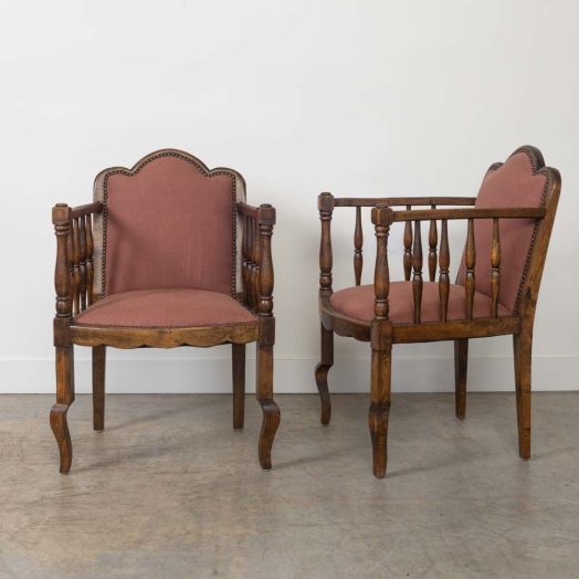 Pair of French 1930s Scalloped Wood Chairs