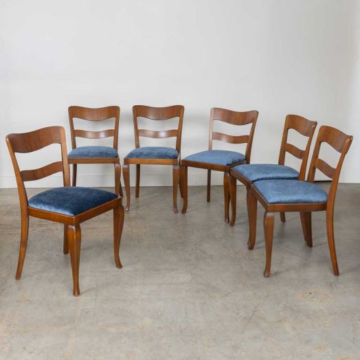 1930s French Walnut Wavy Back Dining Chairs