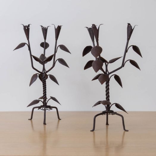 Pair of French Iron Leaf Candlesticks