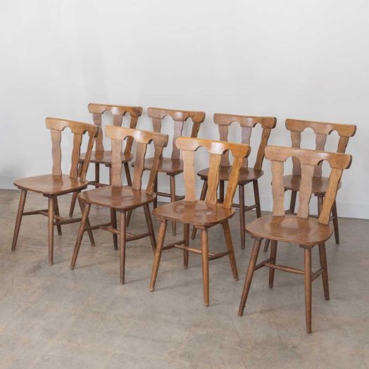 French Wood Brutalist Chairs, Set of 8