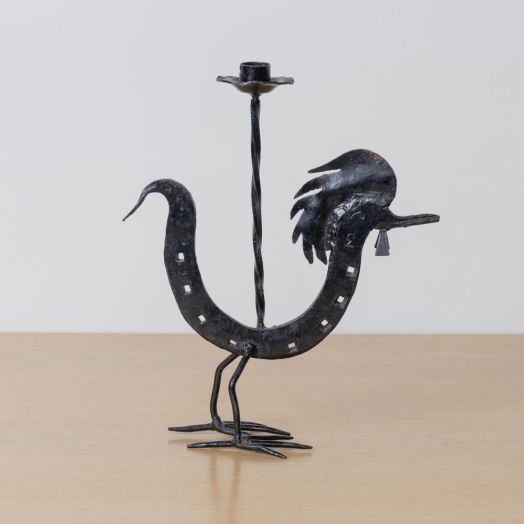 French Black Iron Rooster Candlestick