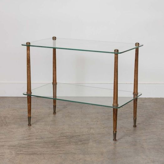 French Wood and Glass Two-Tier Side Table