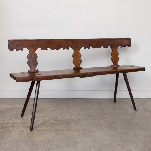 Italian Brutalist Carved Wood Bench