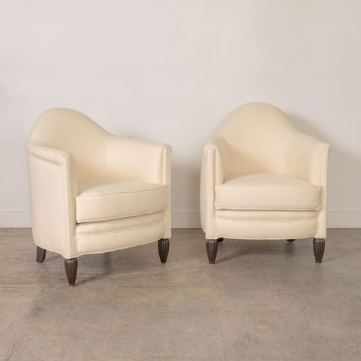 Pair of 1930s French Club Chairs in Linen