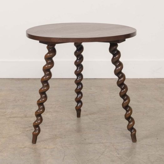 French Twisted Wood Tripod Table