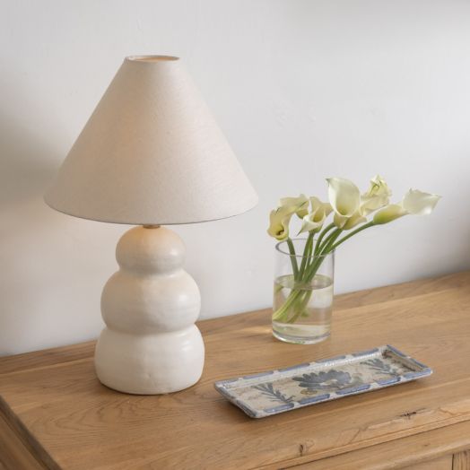 Large Ceramic Wave Lamp, Linen Shade