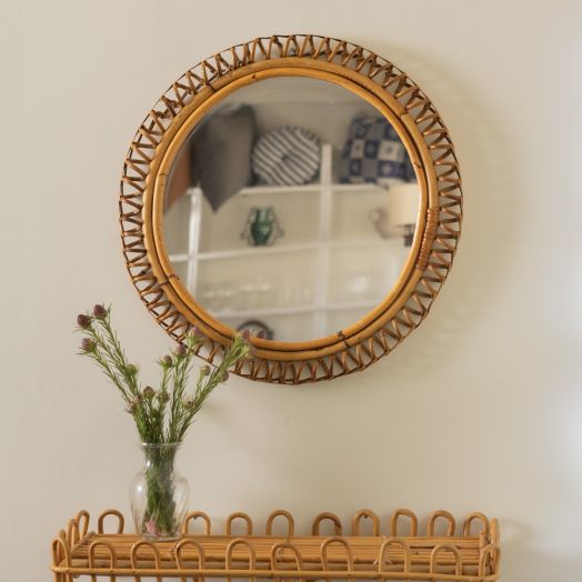 Italian Circular Spiral Rattan Mirror