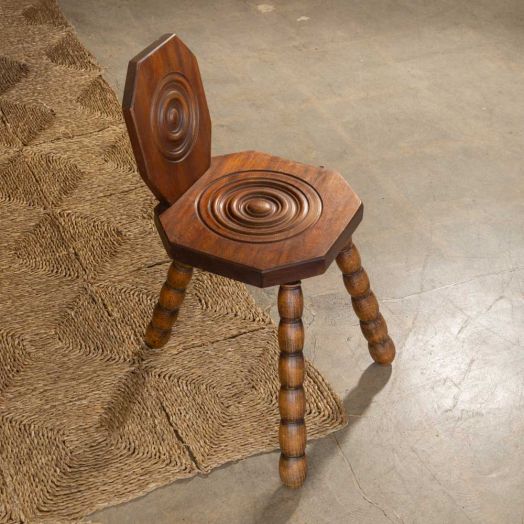 French Bobbin Wood Tripod Chair by Charles Dudouyt