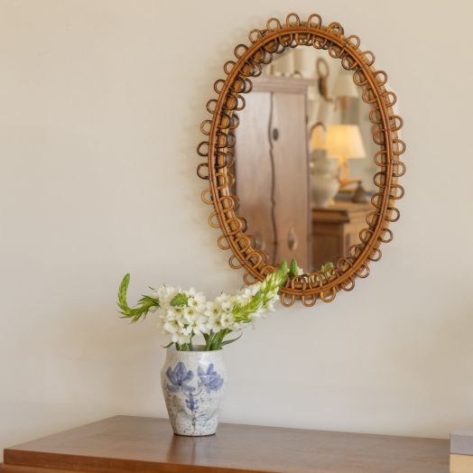 Italian Oval Rattan Mirror