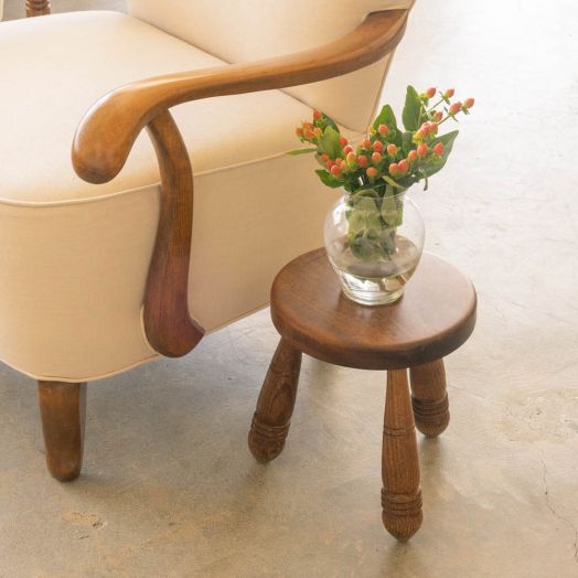 Short French Wood Tripod Stool