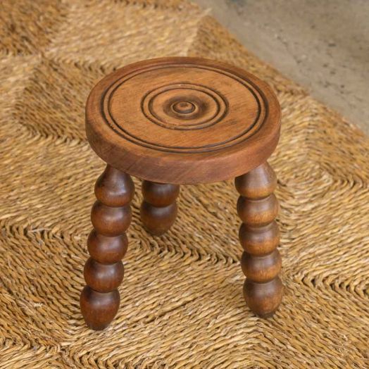 Short French Wood Tripod Stool