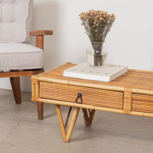 1960s French Rattan Coffee Table