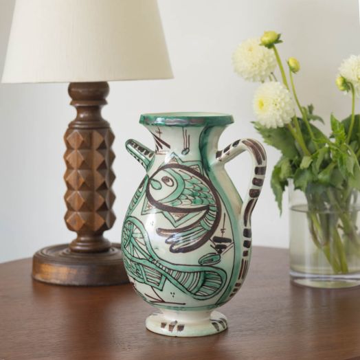 Spanish Ceramic Painted Pitcher by Domingo Punter, Signed