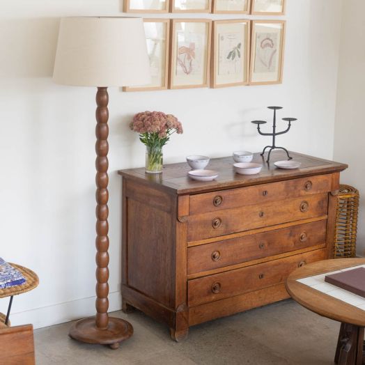 1940s French Bobbin Wood Floor Lamp