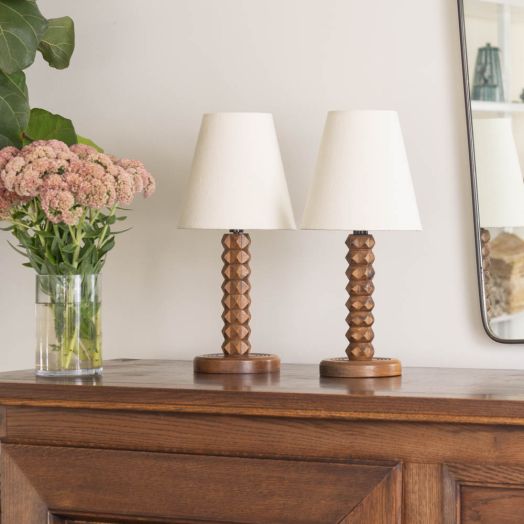Pair French Carved Wood Lamps by Charles Dudouyt