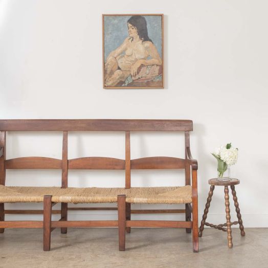 French Provincial Wood and Woven Bench