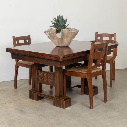 French Oak Extendable Dining Table by Charles Dudouyt