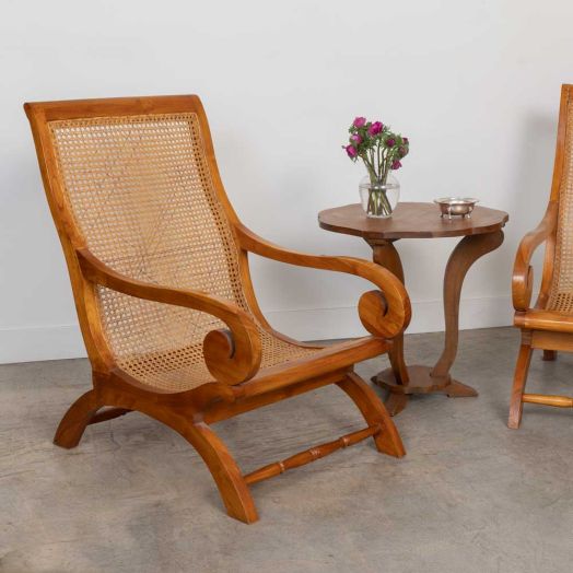 Pair of French Sculptural Wood and Cane Chairs