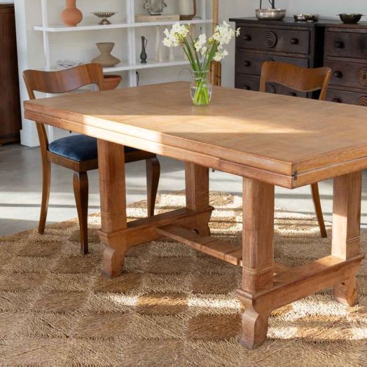 French Carved Wood Dining Table by Charles Dudouyt