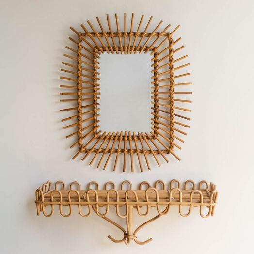 1960s French Rattan Sunburst Mirror