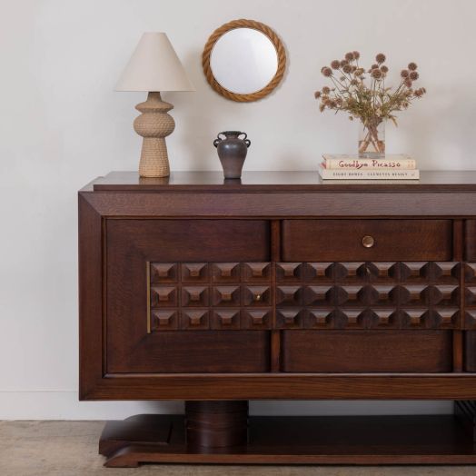 French Carved Wood Sideboard by Charles Dudouyt