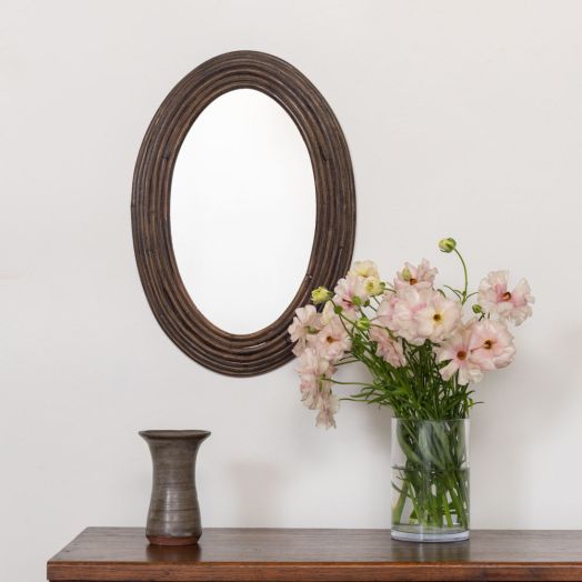 1960s French Rattan Oval Mirror