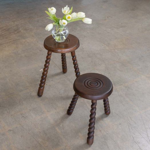 French Twisted Wood Tripod Stool