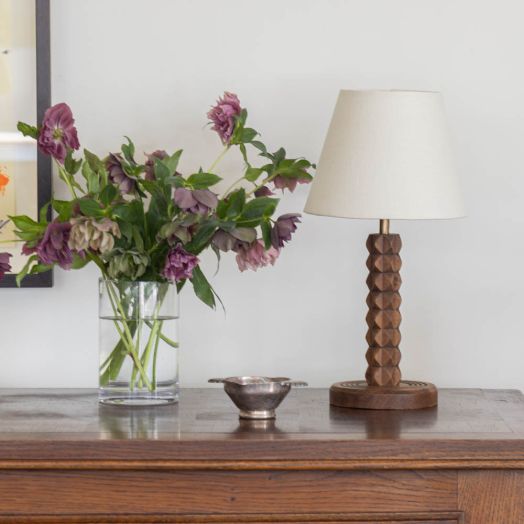 French Carved Wood Table Lamp by Charles Dudouyt