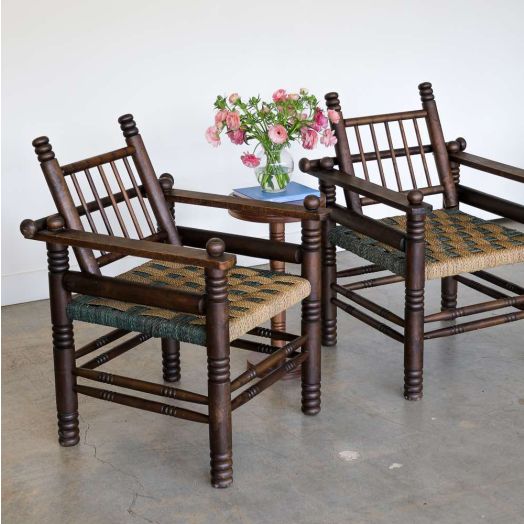Pair of 1940's Oak and Woven Lounge Chairs by Charles Dudouyt