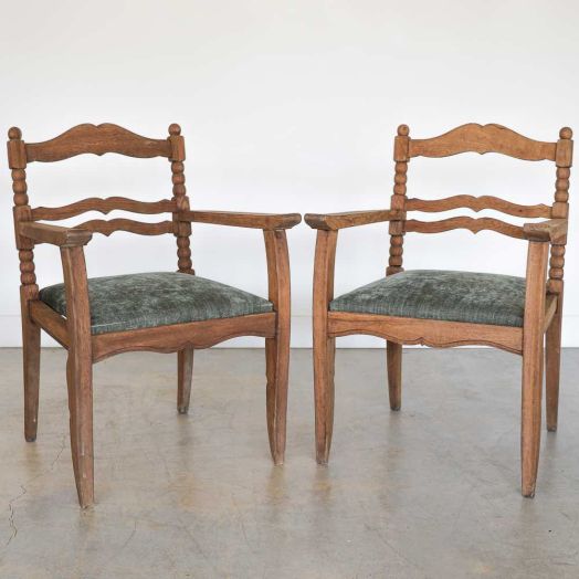 Pair of French Carved Oak Armchairs