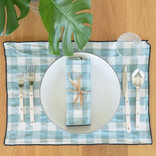 Vintage Vichy Placemat in Aqua, Set of Two