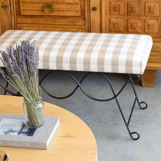 Panoplie Iron Double Loop Bench, Tan Gingham