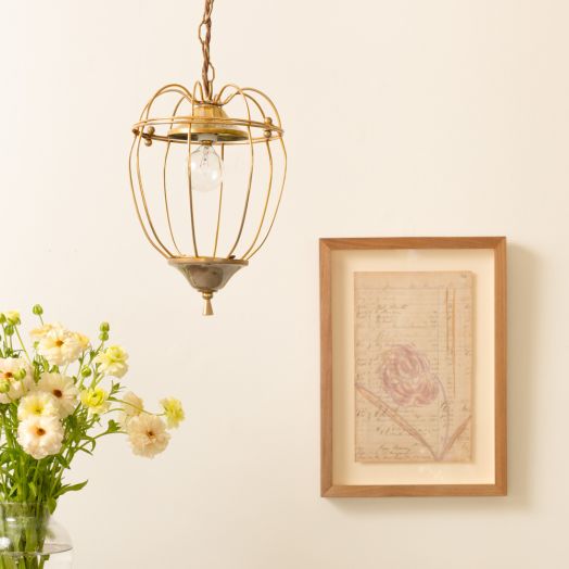 Petite French Brass Lantern Pendant Light