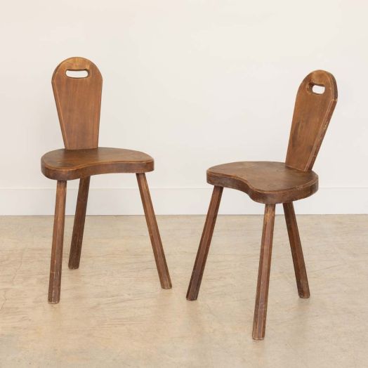 French Brutalist Carved Wood Tripod Chair