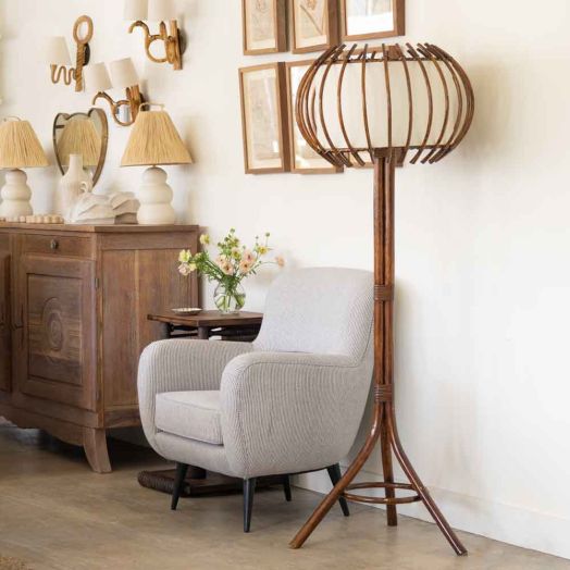French Rattan Orb Floor Lamp