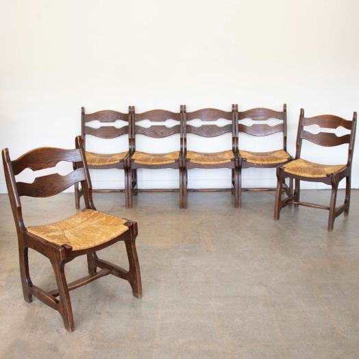 French Oak Dining Chairs in the style of Guillerme & Chambron, Set of 6