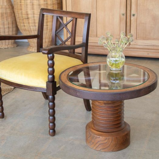 French Carved Wood and Glass Table