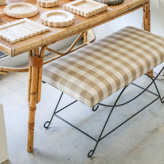 Panoplie Iron Loop Bench, Tan Gingham