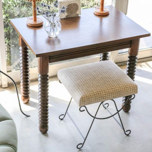 Panoplie Iron Loop Stool, Linen Check