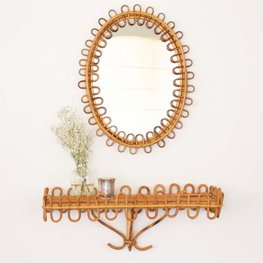 1960s Italian Rattan Wall Console