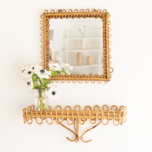 Italian Square Rattan Mirror
