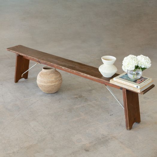 Long French Metal and Wood Bench